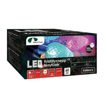 Fényfüzér Kristálycsepp multi 60 LED zöl